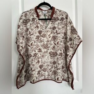 Voy Womens Poncho Top M Relaxed Cottagecore Boho Floral Resort Vacation Earthy
